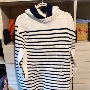Kensie Navy and White Striped Women's Poncho Sweater